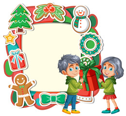 Naklejka premium Children Exchanging Christmas Gifts
