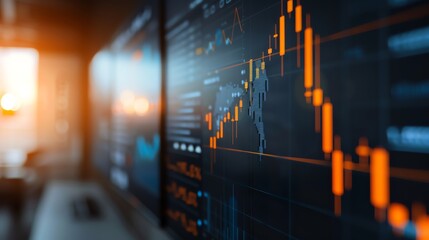 Close-up view of a stock market chart displaying dynamic trading movements and trends with bright color indicators.
