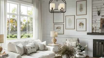 What are some creative ways to display farmhouse-themed artwork and decor