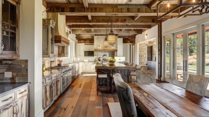What are some creative ways to incorporate reclaimed wood into farmhouse interiors