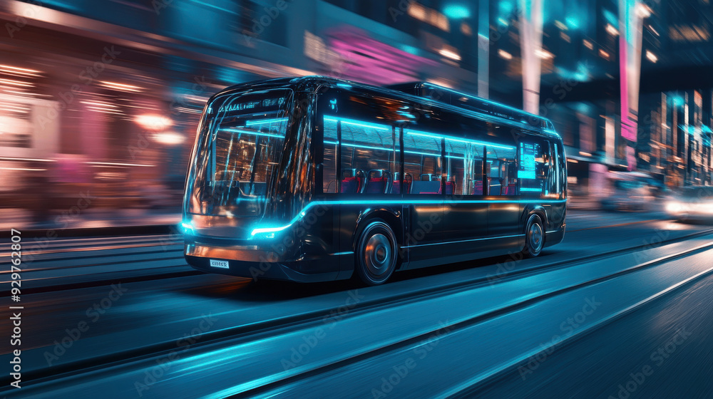 Poster autonomous bus navigating through urban streets