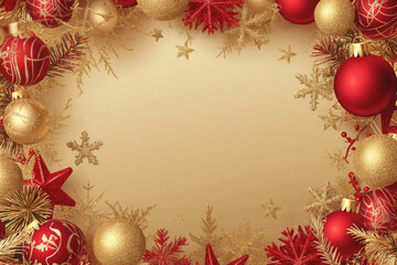 A festive banner with gold and red Christmas symbols and ample free space for text.
