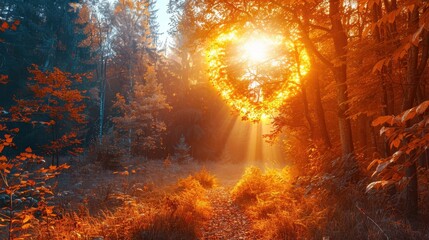 Autumn Heart shape bright maple autumn tree garden,Yellow and red maple leaves,valentine day concept frame for background,A maple tree with red leaves in a shape of the heart,Autumn landscape. Love.