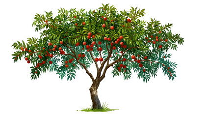 a tree with many red, round fruits