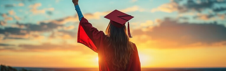 Female Graduate Celebrates Success at Sunset