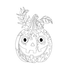 Coloring. Children's coloring page. Spooky. Fun Faces for a Happy Halloween. Vector Illustration.