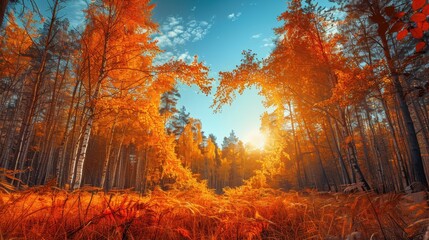 Fototapeta premium Autumn Heart shape bright maple autumn tree garden,Yellow and red maple leaves,valentine day concept frame for background,A maple tree with red leaves in a shape of the heart,Autumn landscape. Love.
