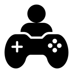 gamer, game, gaming, game player, game playing, single player, game user glyph or solid icon