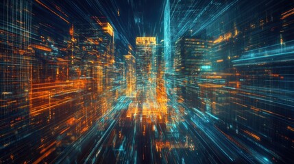 Fototapeta premium Futuristic Cityscape with Abstract Light Streaks