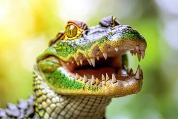 Obraz premium A joyful crocodile with a big grin, radiating happiness in a playful portrait.