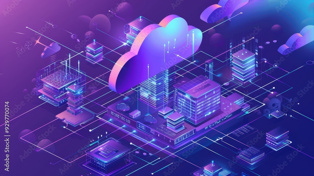 Aufkleber depict the benefits of cloud computing in banking, focusing on scalable storage and enhanced accessi