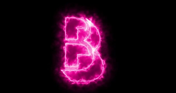 4K neon B alphabet on black background. B alphabet neon moving outline for an online shop, blog, web, cafe, and hotel on a black BG.Technology video material animation. Easy to use in any video.