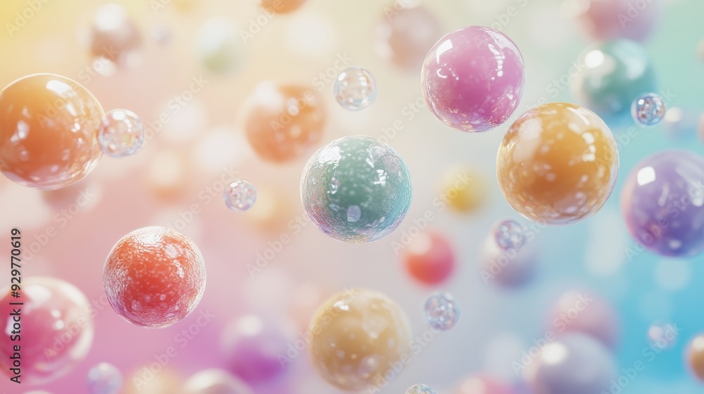 Poster a colorful arrangement of translucent spheres against a soft gradient background.
