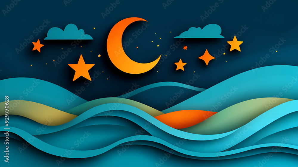 Wall mural abstract night sky design with moon and stars