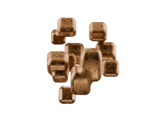 gold 3d abstract melting cubes on transparent background