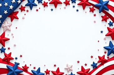 Fototapeta premium Festive patriotic frame, USA flag colors, stars and leaves, ideal for marketing, events, and celebrations, ample copy space for customization.