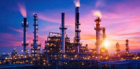 Obraz premium Advanced refining technologies processing crude oil, showcasing innovative solutions designed to meet the demands of modern industry and enhance efficiency.