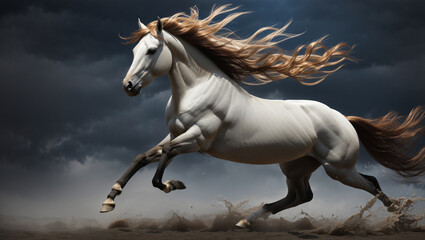white horse running in the night