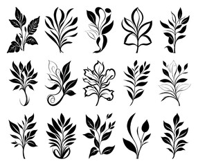 Fototapeta premium Black and white botanical pattern. For use in graphics, materials. Abstract plant shapes. Minimalist illustration for printing on wall decorations.