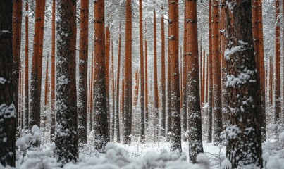 Fototapeta premium pine forest covered in snow 