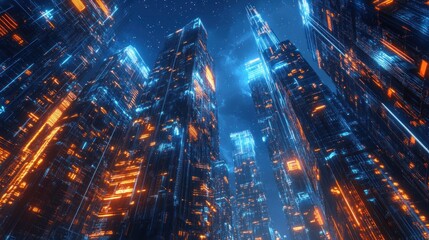Fototapeta premium Futuristic Cityscape with Glowing Towers and a Starry Sky