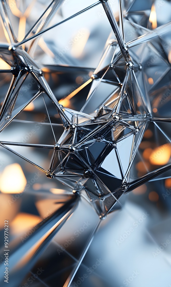 Poster 50. abstract 3d design with interconnected geometric shapes and a high-tech sheen, rendered on a cle