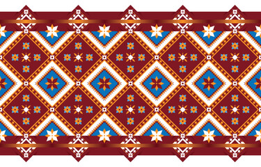 Geometric ethnic colorful pattern with triangle flower pattern Design for fabric, background, curtain, carpet, clothing, wrapping, Batik, fabric wallpaper, Vector illustration pattern