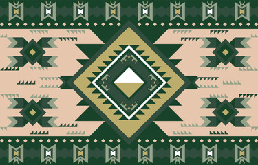 Geometric ethnic pattern or seamless aztec pattern green Design for fabric, background, curtain, carpet, clothing, wrapping, Batik, fabric wallpaper, Vector illustration pattern