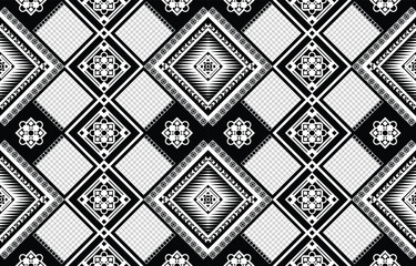 Ethnic oriental Geometric pattern seamless pattern black white fabric ornamental traditional Design for background,carpet,wallpaper,clothing,wrapping,Batik,fabric or silk fabric,Vector illustration
