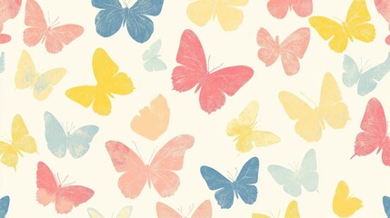 Fototapeta premium A colorful pattern featuring various butterflies on a light background.