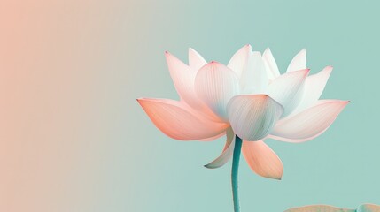 Fototapeta premium Design a minimalist image featuring a lotus flower with clean lines and subtle color gradients, set against a simple, serene background to emphasize its elegance