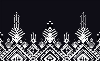 Geometric ethnic oriental pattern fabric ornamental traditional indigo Design for background,carpet,wallpaper,clothing,wrapping,Batik,fabric or silk fabric,Vector illustration embroidery style.