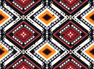 Geometric ethnic colorful pattern with triangle flower pattern Design for fabric, background, curtain, carpet, clothing, wrapping, Batik, fabric wallpaper, Vector illustration pattern