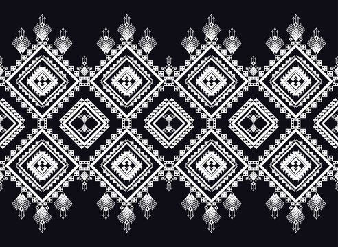 Geometric ethnic oriental pattern fabric ornamental traditional indigo Design for background,carpet,wallpaper,clothing,wrapping,Batik,fabric or silk fabric,Vector illustration embroidery style