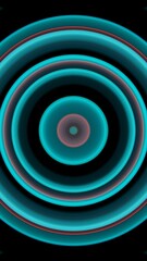 Symmetrical Neon Rings with Cyan and Magenta Hues on Black Background