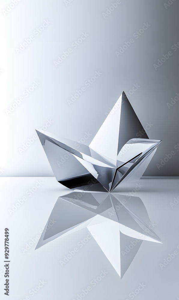 Poster 56. elegant 3d geometric design with layered forms and a reflective finish, isolated on a pristine w