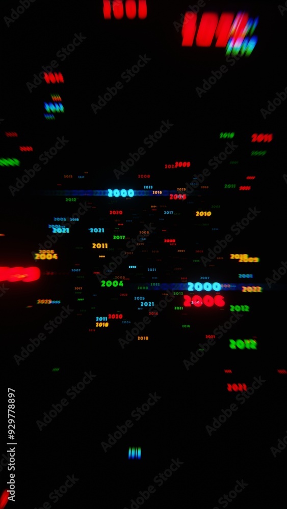 Poster Neon Year Numbers in Motion on a Black Background