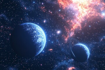 Obraz premium Space cosmic illustration with planets scene created with Generative AI