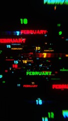 February Calendar Dates in Vivid Motion on Dark Background