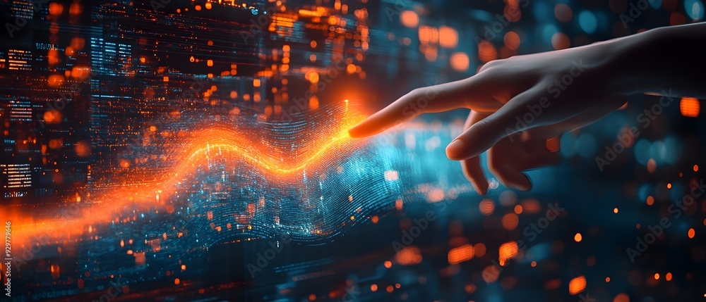 Poster digital concept imagery visualizing the process of behavioral analytics and predictive forecasting w