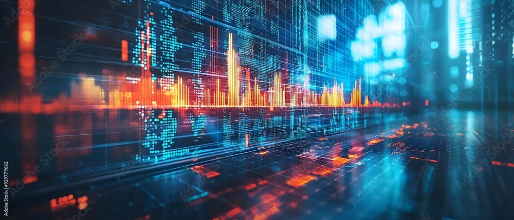 Poster Futuristic real time data analytics and predictive visualization system highlighting the continuous analysis and forecasting of outcomes for intelligent decision making in business finance