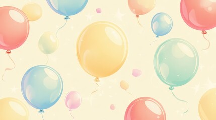 A colorful pattern of balloons in pastel shades, creating a festive and cheerful atmosphere.