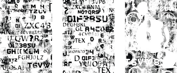 Glitch distorted grungy abstract forms . Cyber punk seamless pattern texture. Halftone dots .Futuristic background . Glitched shapes with dots and lines .Screen print endless pattern texture