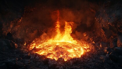 Infernal Foundry: Fiery Hellscape of Molten Steel Production in Industrial Casting Plant. Dangerous Labor Zone Depicting Intense Heat, Overtime Work, and Urban Industrialization. Powerful Imagery for 