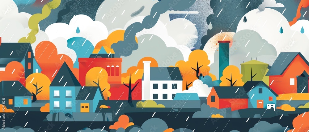 Wall mural extreme weather impacts on communities, flat design illustration