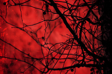 A striking wallpaper with black twigs on a vivid red background, blending bold contrast and nature-inspired design.
