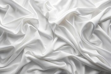 Softly rumpled white fabric background with gentle wrinkles and subtle texture, creating a clean and minimalist composition perfect for product photography or design elements.