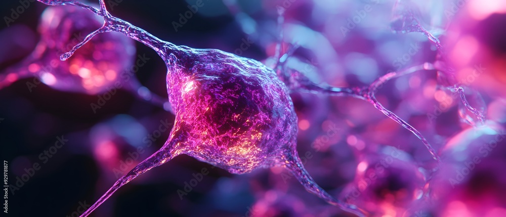 Poster stunning microscopic visualization of a nerve cell network showcasing the intricate structures and v