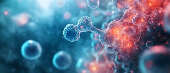 Molecular Interactions and Biochemical Processes Observed Under a Microscope on Scientific Research Slides with Abstract Cellular Textures and Patterns