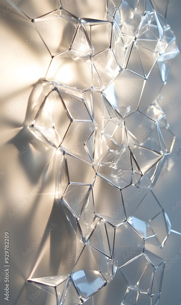 Poster 35. dynamic 3d wall art with interconnected geometric forms and a polished sheen, set against a pris